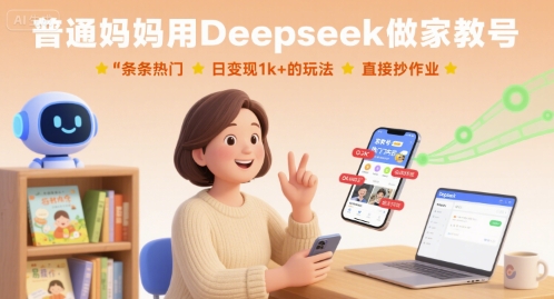 普通妈妈用Deepseek做家教号,条条热门,日变现1k+的玩法,直接抄作业-互为学习资料库