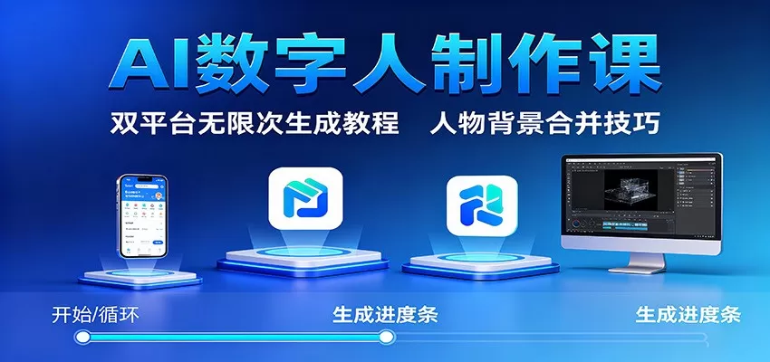 AI数字人制作课：双平台无限次生成教程，人物背景合并技巧-互为学习资料库