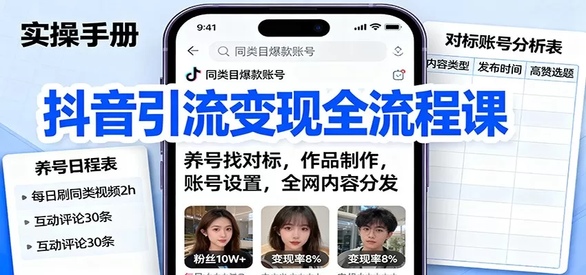 抖音引流变现全流程课：养号找对标，作品制作，账号设置，全网内容分发-互为学习资料库