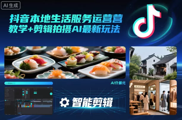 抖音本地生活服务运营教学+剪辑拍摄AI最新玩法