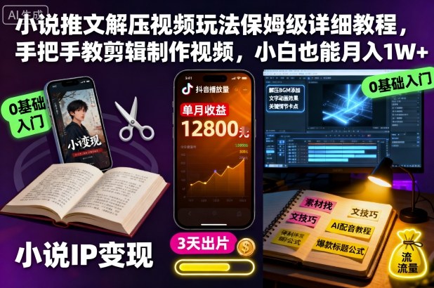 小说推文解压视频玩法保姆级详细教程，手把手教剪辑制作视频，小白也能月入1W+-互为学习资料库
