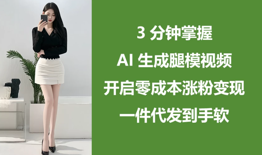 3分钟掌握AI生成腿模视频,开启0成本涨粉变现,一件代发到手软-互为学习资料库