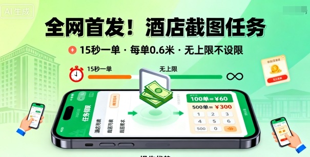 全网首发!酒店截图任务,15秒一单,每单0.6米,任务无上限不设限,矩阵操作单日3张到手【揭秘】-互为学习资料库