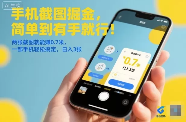 手机截图掘金，简单到有手就行！两张截图就能賺0.7米，一部手机轻松搞定，日入3张【揭秘】-互为学习资料库