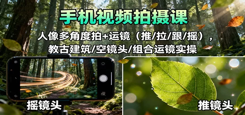 手机视频拍摄课：人像多角度拍+运镜(推/拉/跟/摇)，古建筑/空镜头/组合运镜实操-互为学习资料库