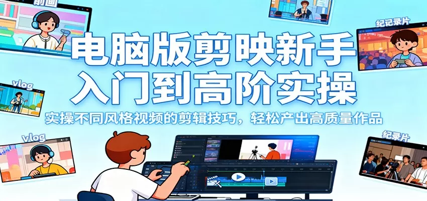 电脑版剪映新手入门到高阶实操，实操不同风格视频的剪辑技巧，轻松产出高质量作品-互为学习资料库