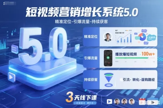 短视频营销增长系统5.0，精准定位-引爆流量-持续获客，3天线下课(音频+图片)-互为学习资料库