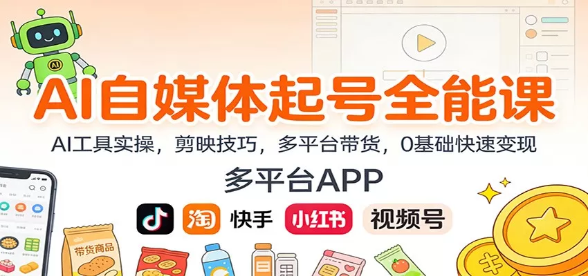 AI自媒体起号全能课：AI工具实操，剪映技巧，多平台带货，0基础快速变现-互为学习资料库