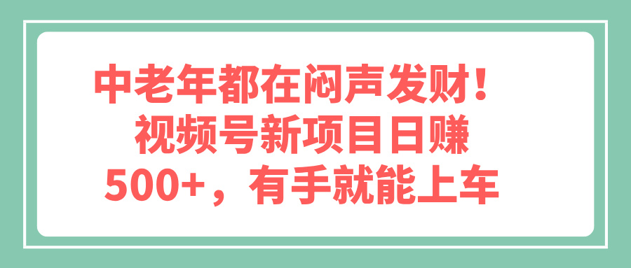中老年都在闷声发财！视频号新项目日赚500+，有手就能上车-互为学习资料库