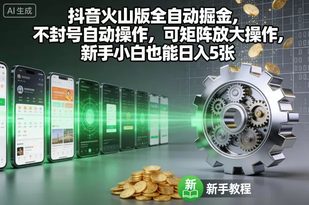 抖音火山版全自动掘金,不封号自动操作,可矩阵放大操作,新手小白也能日入5张【揭秘】-互为学习资料库