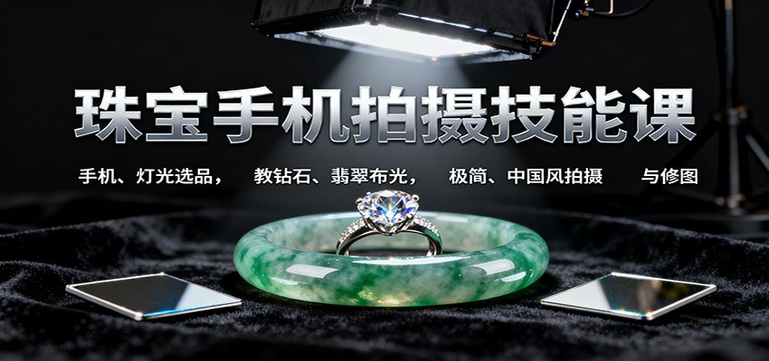 珠宝手机拍摄技能课:手机、 灯光选品，教钻石、翡翠布光，极简、中国风拍摄与修图-互为学习资料库