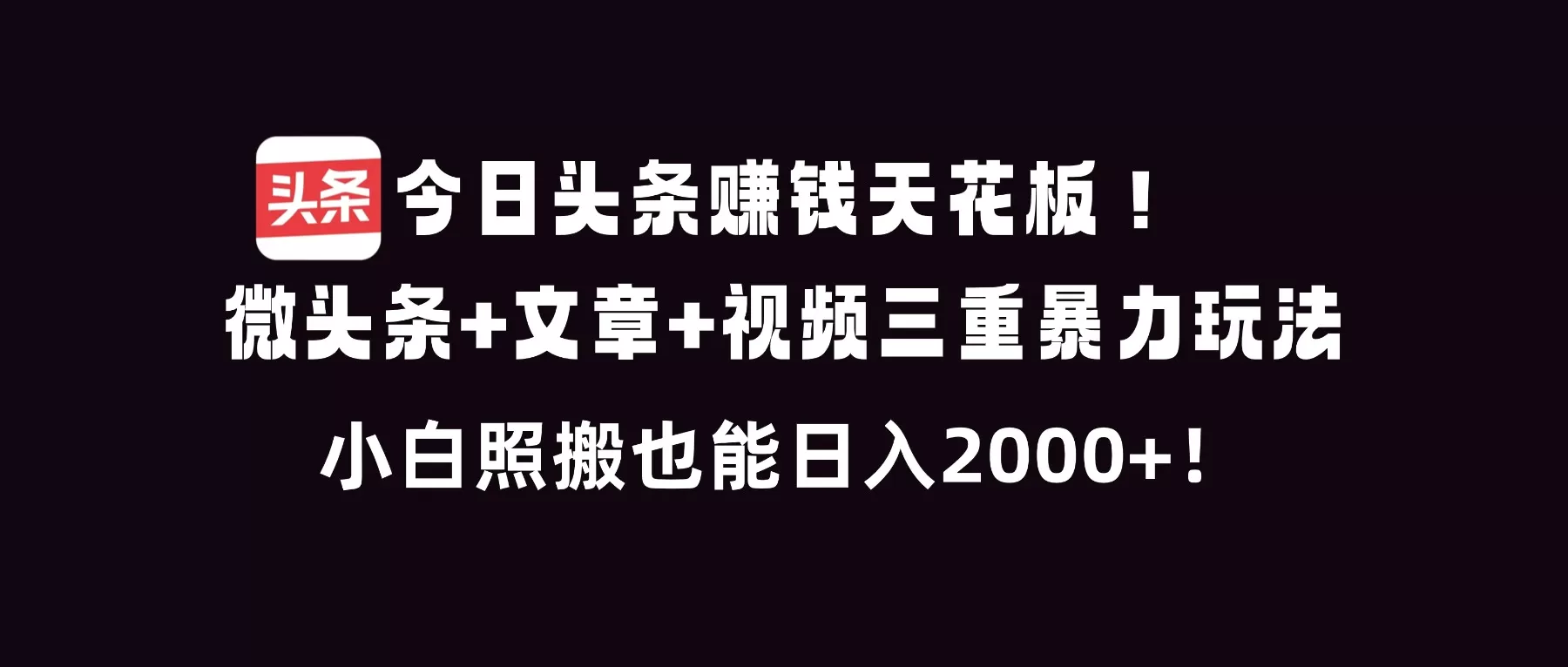 今日头条赚钱天花板！微头条+文章+视频三重暴利玩法，小白照搬也能日人2000+-互为学习资料库