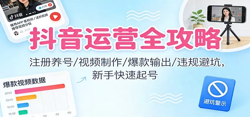 抖音运营全攻略：注册养号/视频制作/爆款输出/违规避坑，新手快速起号-互为学习资料库