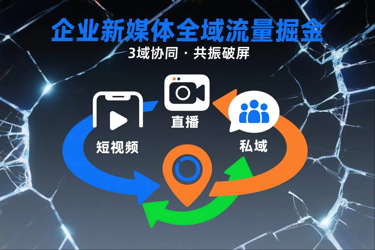 短视频全域商业模式，企业新媒体全域流量掘金，3域协同，共振破屏，短视频-直播-私域-地域-互为学习资料库