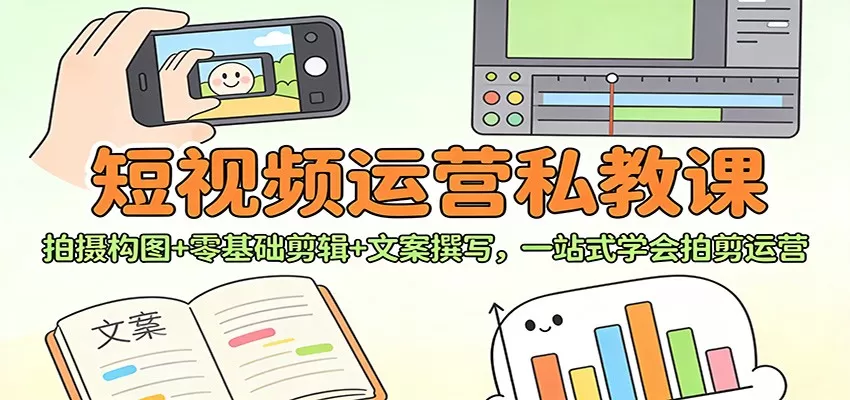 短视频运营私教课：拍摄构图+零基础剪辑 +文案撰写，一站式学会拍剪运营-互为学习资料库