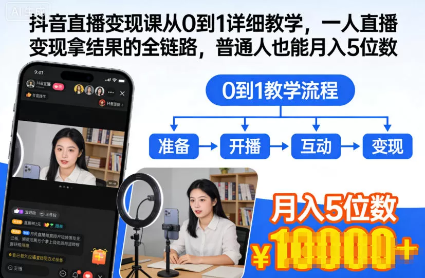 抖音直播变现课从0到1详细教学，一人直播变现拿结果的全链路，普通人也能月入5位数-互为学习资料库