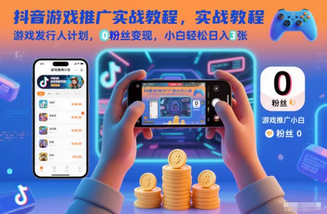 抖音游戏推广实战教程，游戏发行人计划，0粉丝变现，小白轻松日入3张-互为学习资料库