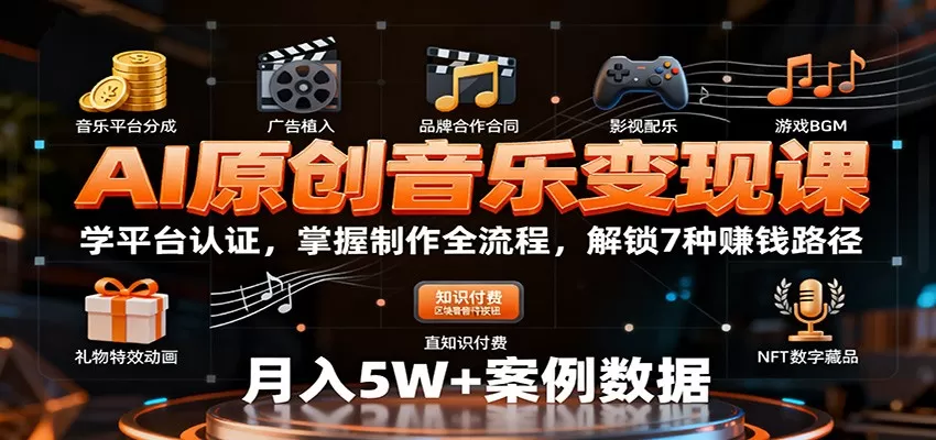AI原创音乐变现课：学平台认证，掌握制作全流程，解锁7种赚钱路径-互为学习资料库