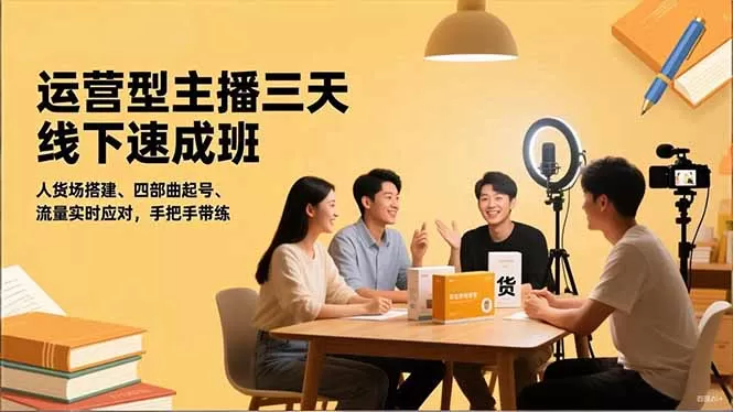 运营型主播三天线下班,人货场搭建,四部曲起号,流量实时应对,手把手带练