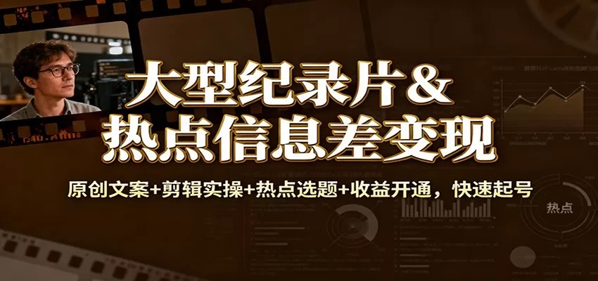 大型纪录片&热点信息差变现：原创文案+剪辑实操+热点选题+收益开通，快速起号-互为学习资料库