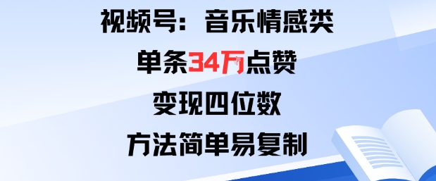 视频号分成计划新玩法：音乐情感类单条34W点赞，变现四位数，方法简单易复制-互为学习资料库