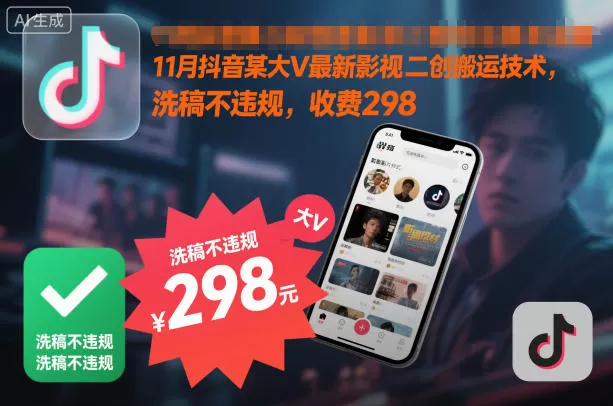 11月抖音某大V最新影视二创搬运技术，洗稿不违规，收费298-互为学习资料库