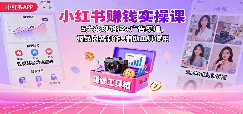 小红书赚钱实操课：5大变现路径+广告渠道，爆品内容制作+辅助工具使用-互为学习资料库