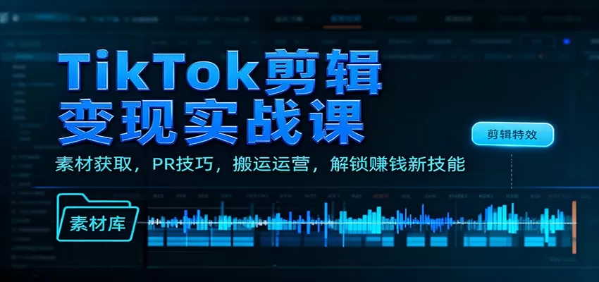 TikTok剪辑变现实战课：素材获取，PR技巧，搬运运营，解锁赚钱新技能-互为学习资料库